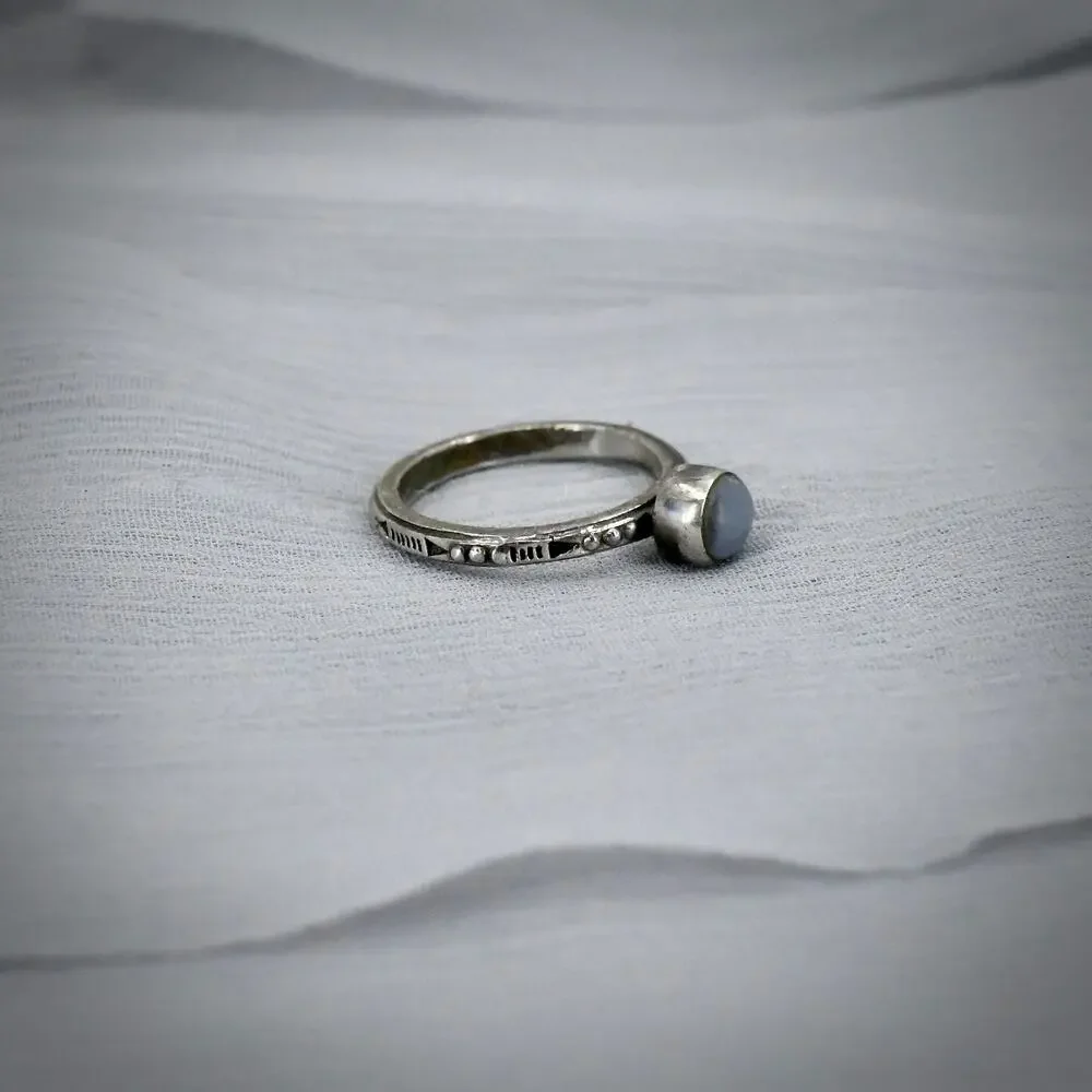 PB 925 Sterling Silver Pale Blue Cabochon Southwestern Artisan Ring